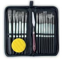 Без бренда «Коробка 50 шт.: Набор кистей для рисования в чехле, премиум набор (15 нейлоновых кистей, 1 мастихин) белые» в Перми