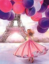 Счастливая девушка с воздушными шарами в Париже