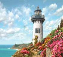 Сад цветов у маяка на скале