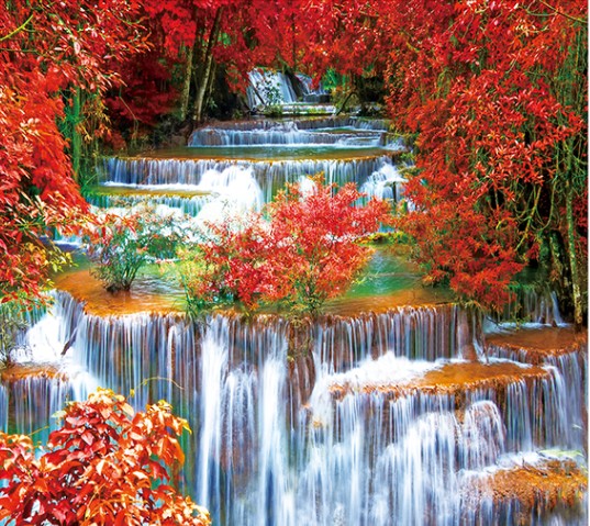 Алмазная мозаика 40x50 Красочный цветущий каскадный водопад