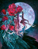 Без бренда «Девушка с розами в волосах на фоне луны» в Перми в интернет-магазине Без бренда «Девушка с розами в волосах на фоне луны» в Перми