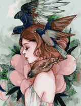 Без бренда «Девушка с большим цветком и птицы» в Перми в интернет-магазине  Без бренда «Девушка с большим цветком и птицы» в Перми