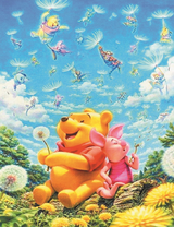Винни-Пух и пятачок среди одуванчиков