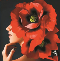 Портрет девушка и с красными маками на голове