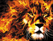 Лев в окружении пламени
