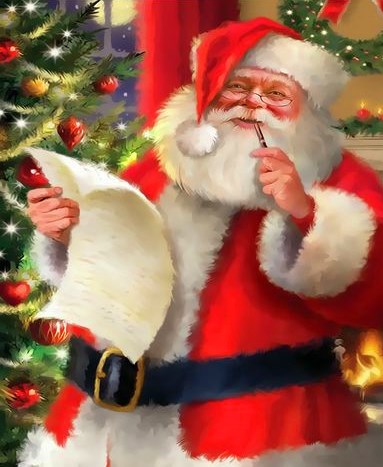 Картина по номерам 40x50 Весёлый Санта отмечает кому принёс подарки