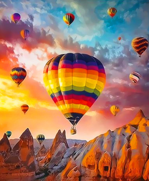 Картина по номерам 40x50 Полет воздушных шаров на закате дня