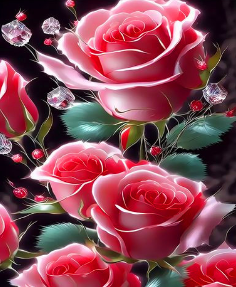 Картина по номерам 40x50 Нежные розы и кристаллы