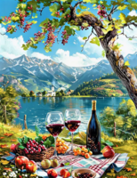 Без бренда «Винный натюрморт с бокалами, бутылкой вина, фруктами и ягодами» в Перми