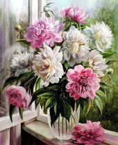 Без бренда «Пионы в прозрачной вазе у окна» в Перми